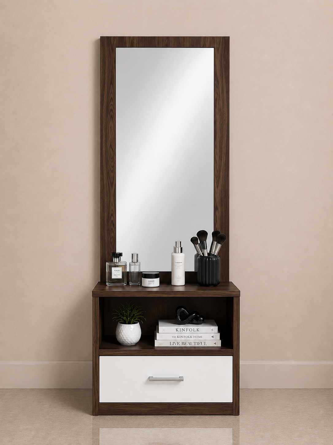 Picture of Timber Furniture 1 Drawer Dressing Table with Open Shelf 24 W × 14 D × 70 H Inches