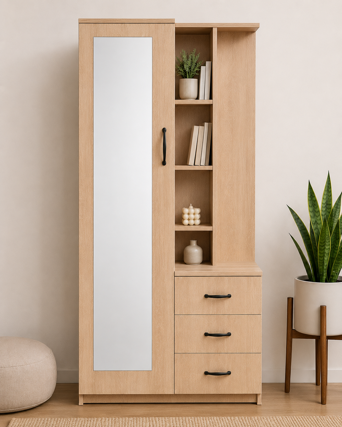 Picture of Timber Furniture Full Length Mirror 3 Drawer Melamine Board Dressing Table