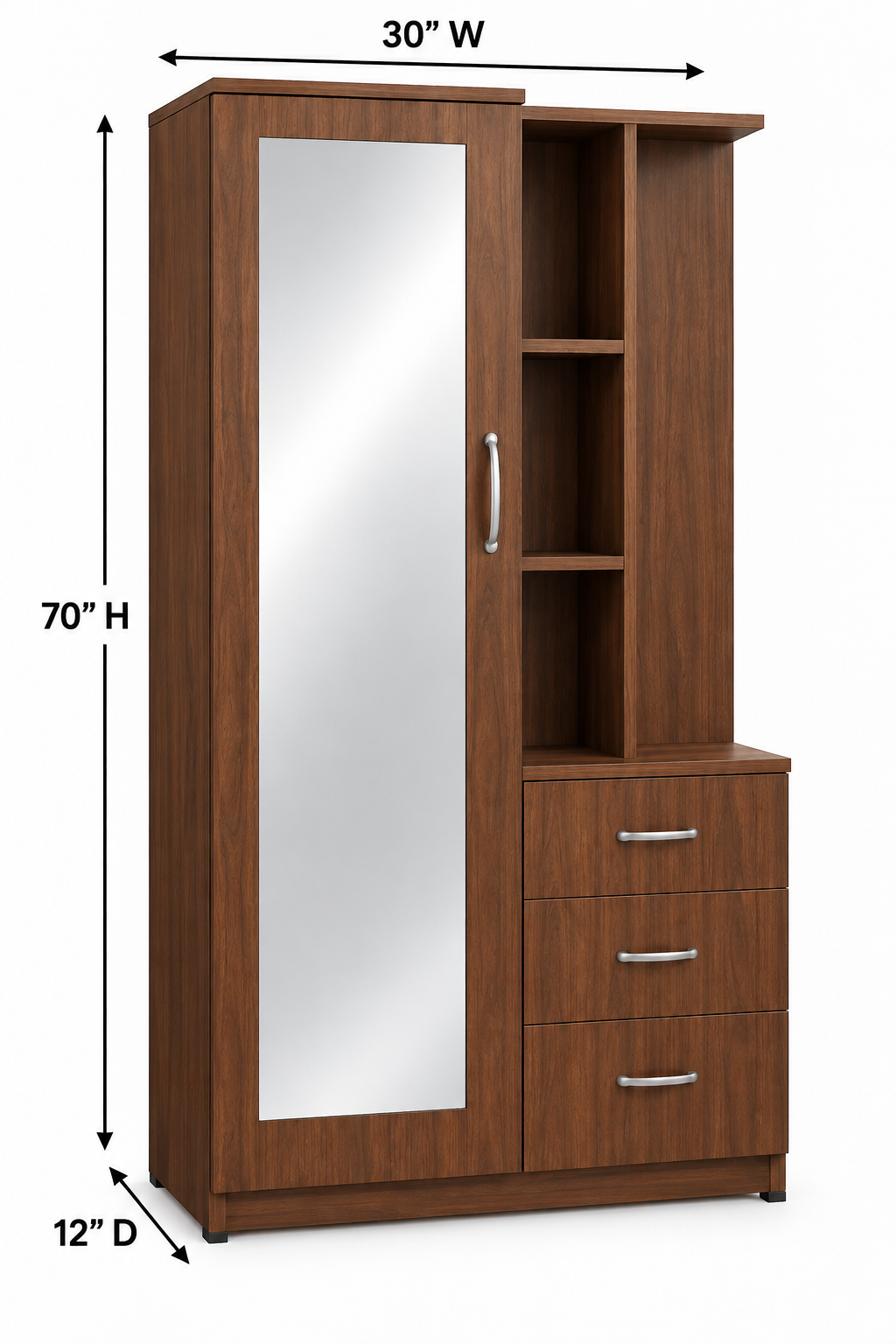 Picture of Timber Furniture Full Length Mirror 3 Drawer Melamine Board Dressing Table