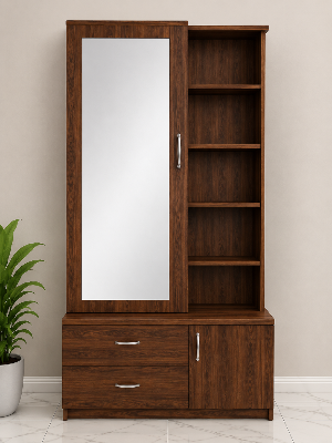 Picture of Timber Furniture Full Length Mirror 2 Drawer Dressing Table with 1 Door Cabinet 30 W × 12 D × 70 H Inches