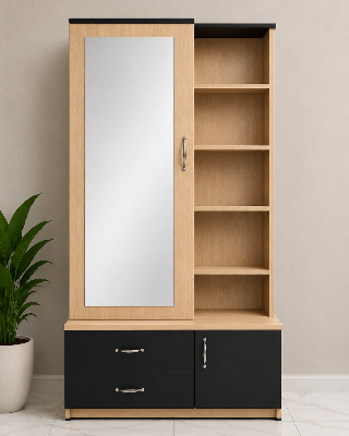 Picture of Timber Furniture Full Length Mirror 2 Drawer Dressing Table with 1 Door Cabinet 30 W × 12 D × 70 H Inches