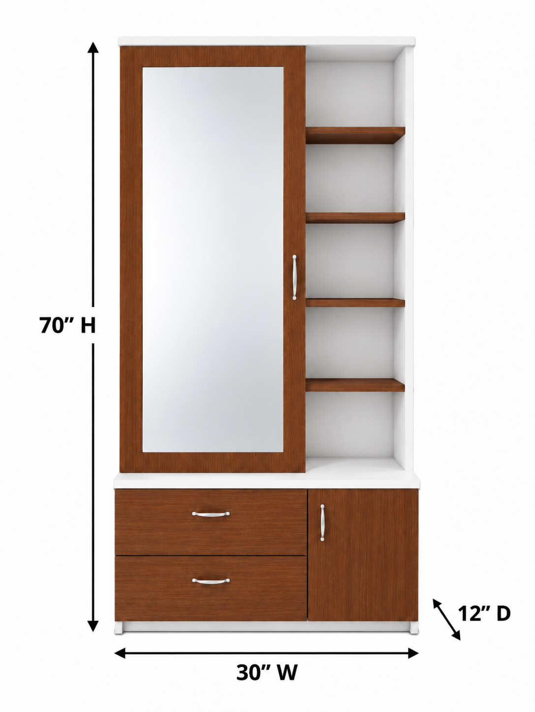 Picture of Timber Furniture Full Length Mirror 2 Drawer Dressing Table with 1 Door Cabinet 30 W × 12 D × 70 H Inches