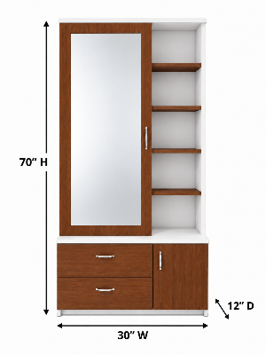 Picture of Timber Furniture Full Length Mirror 2 Drawer Dressing Table with 1 Door Cabinet 30 W × 12 D × 70 H Inches