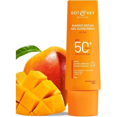 Picture of Dot & Key Mango Detan Gel Sunscreen SPF 50+ PA+++ 80g | Oil-Free, With Alpha-Arbutin & Niacinamide