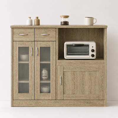 Picture of Timber Furniture Kitchen Storage Cabinet with Microwave Shelf, Laminated Board 48 W × 12 D × 36 H Inches