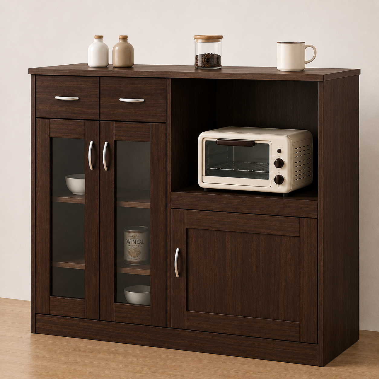 Picture of Timber Furniture Kitchen Storage Cabinet with Microwave Shelf, Laminated Board 48 W × 12 D × 36 H Inches