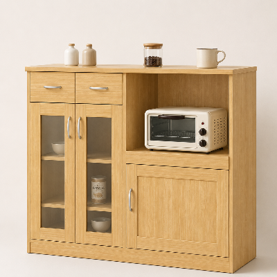Picture of Timber Furniture Kitchen Storage Cabinet with Microwave Shelf, Laminated Board 48 W × 12 D × 36 H Inches