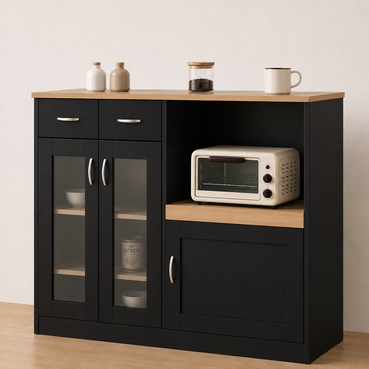 Picture of Timber Furniture Kitchen Storage Cabinet with Microwave Shelf, Laminated Board 48 W × 12 D × 36 H Inches