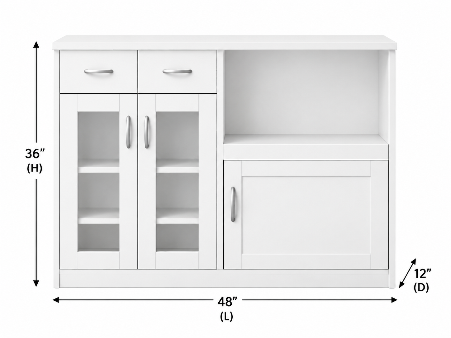 Picture of Timber Furniture Kitchen Storage Cabinet with Microwave Shelf, Laminated Board 48 W × 12 D × 36 H Inches