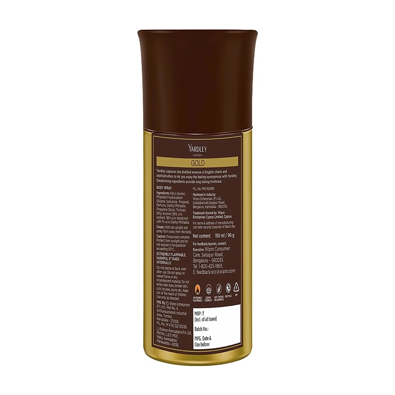Picture of Yardley London Gold Deodorant Body Spray for Men, Fresh 150 ml
