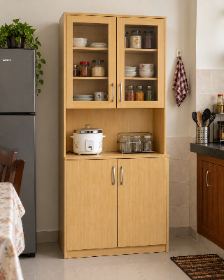 Picture of Timber Furniture Modern Kitchen Cabinet with Crockery Storage, Melamine Board 48 W × 12 D × 36 H Inches