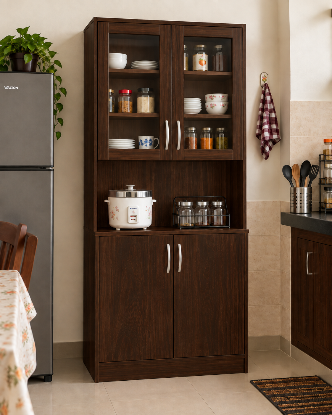Picture of Timber Furniture Modern Kitchen Cabinet with Crockery Storage, Melamine Board 48 W × 12 D × 36 H Inches
