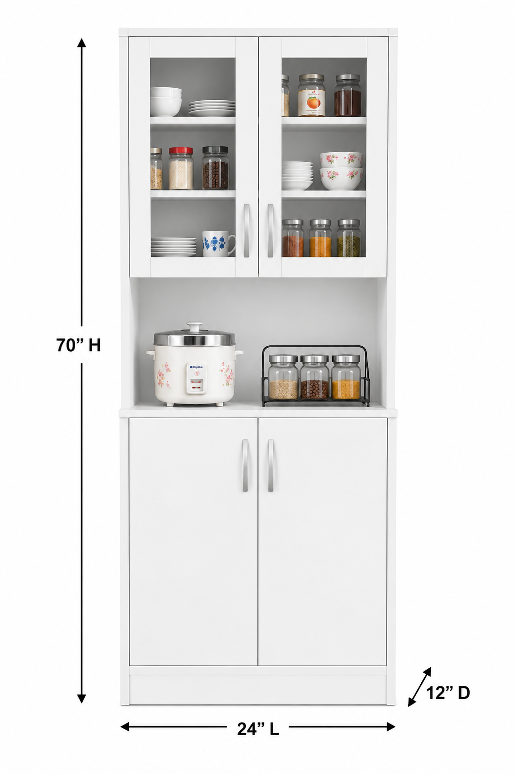 Picture of Timber Furniture Modern Kitchen Cabinet with Crockery Storage, Melamine Board 48 W × 12 D × 36 H Inches