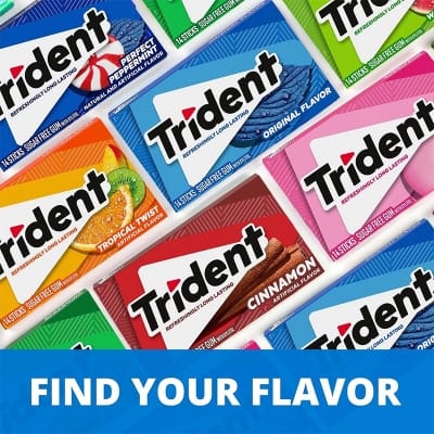 Picture of Trident Bubblegum Sugar-Free Chewing Gum, 12 Packs of 14 Pieces (168 Total Pieces)