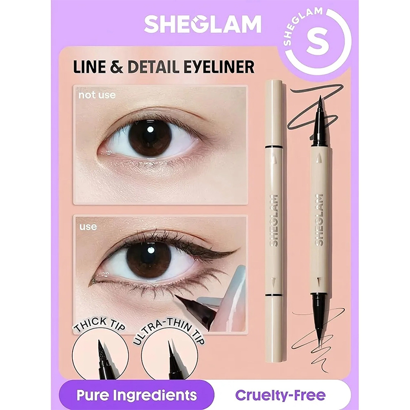 Picture of SHEGLAM Multi-Tasker Line & Detail Eyeliner Pen-Black 2 In 1 Waterproof Double Head Liquid Eyeliner Pencil