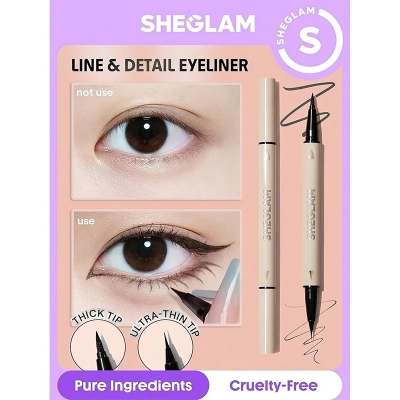 Picture of SHEGLAM Multi-Tasker Line & Detail Eyeliner Pen-Black 2 In 1 Waterproof Double Head Liquid Eyeliner Pencil