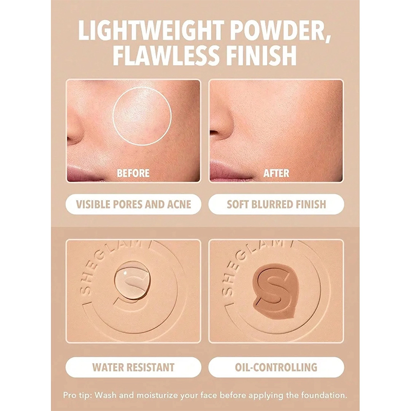 Picture of SHEGLAM SKin-Focus Full Coverage Powder Foundation Oil-Control Lightweight Face Pressed Powder Makeup-Camel