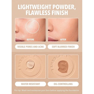 Picture of SHEGLAM SKin-Focus Full Coverage Powder Foundation Oil-Control Lightweight Face Pressed Powder Makeup-Camel