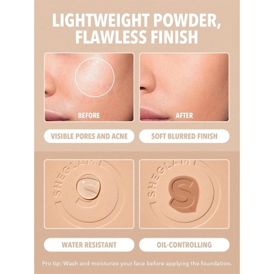 Picture of SHEGLAM SKin-Focus Full Coverage Powder Foundation Oil-Control Lightweight Face Pressed Powder Makeup-Butterscotch