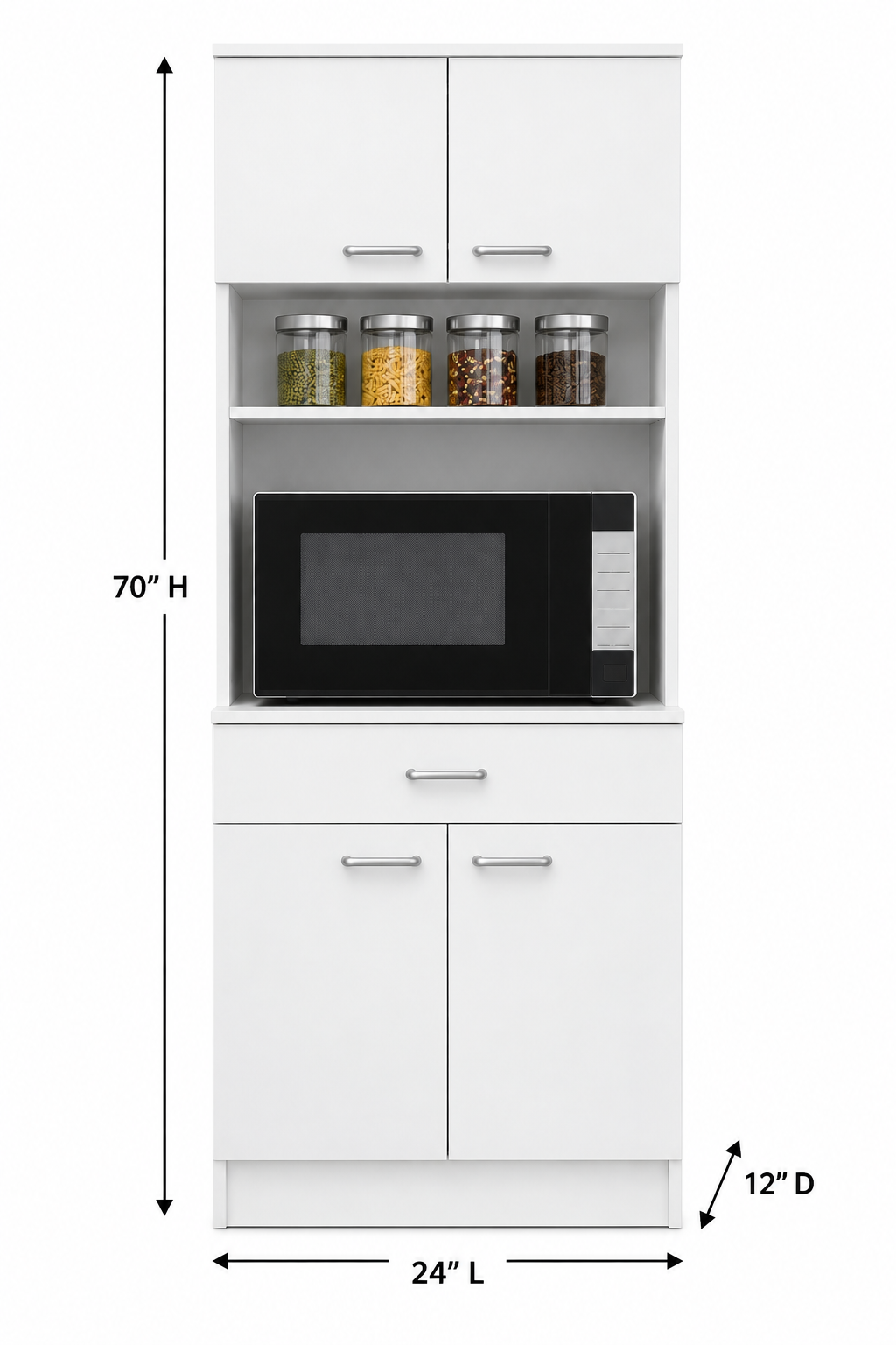 Picture of Timber Furniture 2 Door Kitchen Cabinet with 3 Drawers, Melamine Board 24 L × 12 D × 70 H Inches