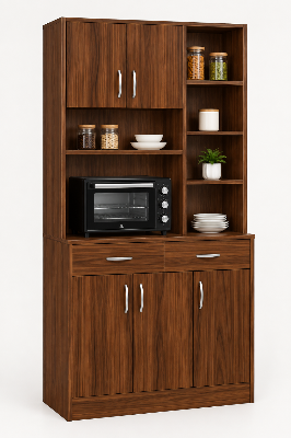 Picture of Timber Furniture Kitchen Storage Cabinet with 2 Doors and 3 Drawers, Laminated Board 36 L × 12 D × 70 H Inches