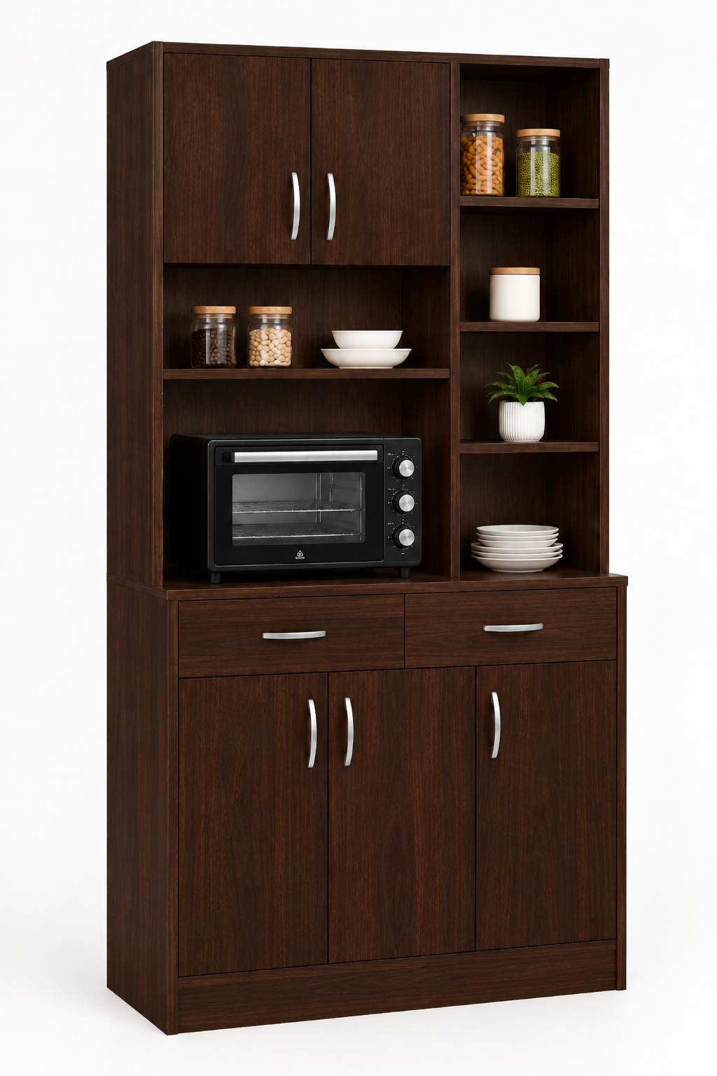 Picture of Timber Furniture Kitchen Storage Cabinet with 2 Doors and 3 Drawers, Laminated Board 36 L × 12 D × 70 H Inches