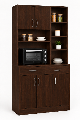 Picture of Timber Furniture Kitchen Storage Cabinet with 2 Doors and 3 Drawers, Laminated Board 36 L × 12 D × 70 H Inches