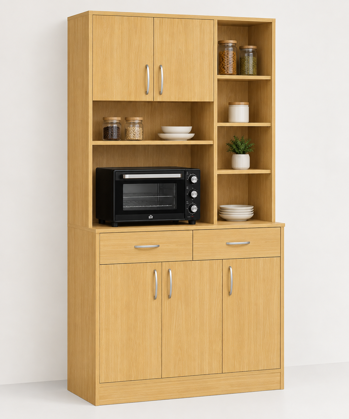 Picture of Timber Furniture Kitchen Storage Cabinet with 2 Doors and 3 Drawers, Laminated Board 36 L × 12 D × 70 H Inches