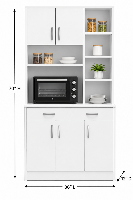 Picture of Timber Furniture Kitchen Storage Cabinet with 2 Doors and 3 Drawers, Laminated Board 36 L × 12 D × 70 H Inches