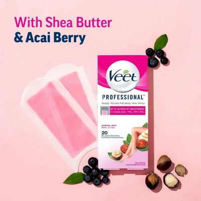 Picture of Veet Professional 20pcs Wax Strips with Shea Butter & Acal Berry Scent for Normal Skin