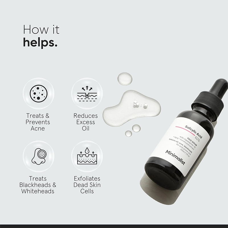 Picture of Minimalist 2% Salicylic Acid Serum For Acne, Blackhead & Open Pores | Reduces Excess Oil & Bumpy Texture BHA Liquid Exfoliant for Acne Prone & Oily Skin | For Women & Men 30ml