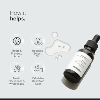 Picture of Minimalist 2% Salicylic Acid Serum For Acne, Blackhead & Open Pores | Reduces Excess Oil & Bumpy Texture BHA Liquid Exfoliant for Acne Prone & Oily Skin | For Women & Men 30ml