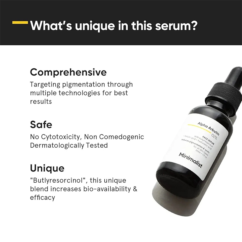 Picture of Minimalist 2% Alpha Arbutin Serum for Removing Pigmentation, Acne Marks, Dark Spots, Tanning & Blemishes | For Brighter & Even Tone | For Women & Men 30ml