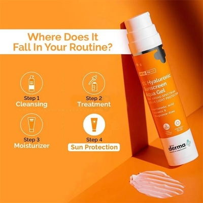 Picture of The Derma Co 1% Hyaluronic Sunscreen SPF50 PA++++ Aqua Gel for Broad Spectrum & Blue Light Protection For Normal to Oily Skin - 50gm