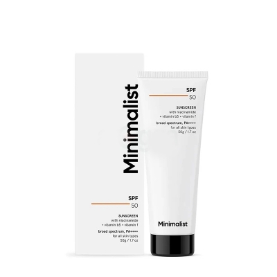 Picture of Minimalist SPF 50 Sunscreen with Niacinamide + Vitamin B5 + Vitamin F for All Skin Types 50gm