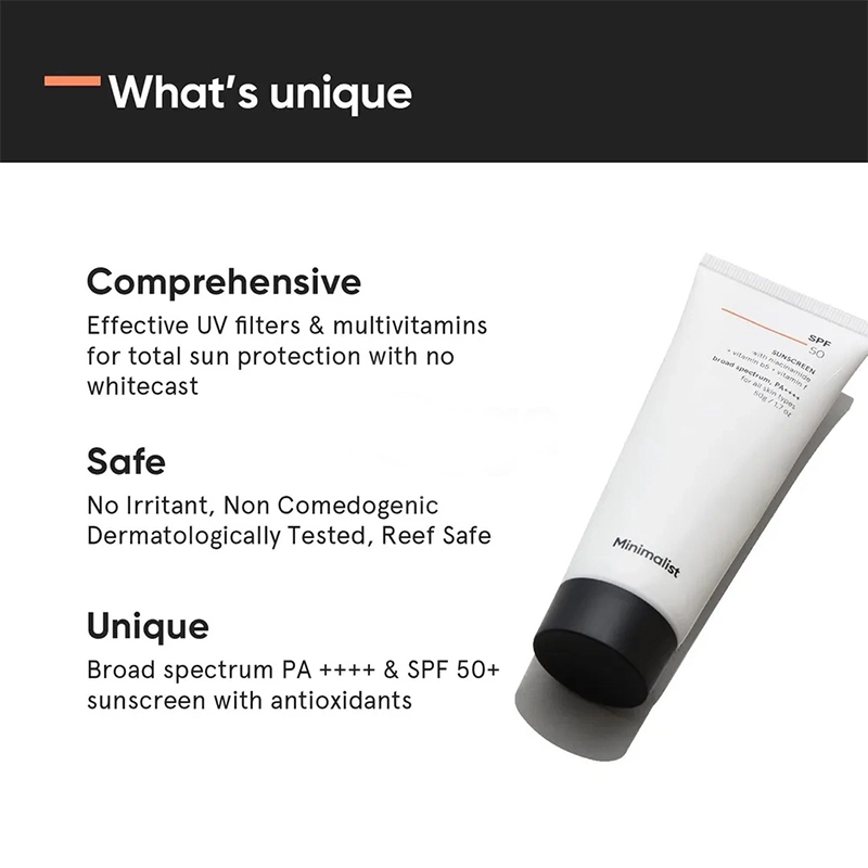 Picture of Minimalist SPF 50 Sunscreen with Niacinamide + Vitamin B5 + Vitamin F for All Skin Types 50gm
