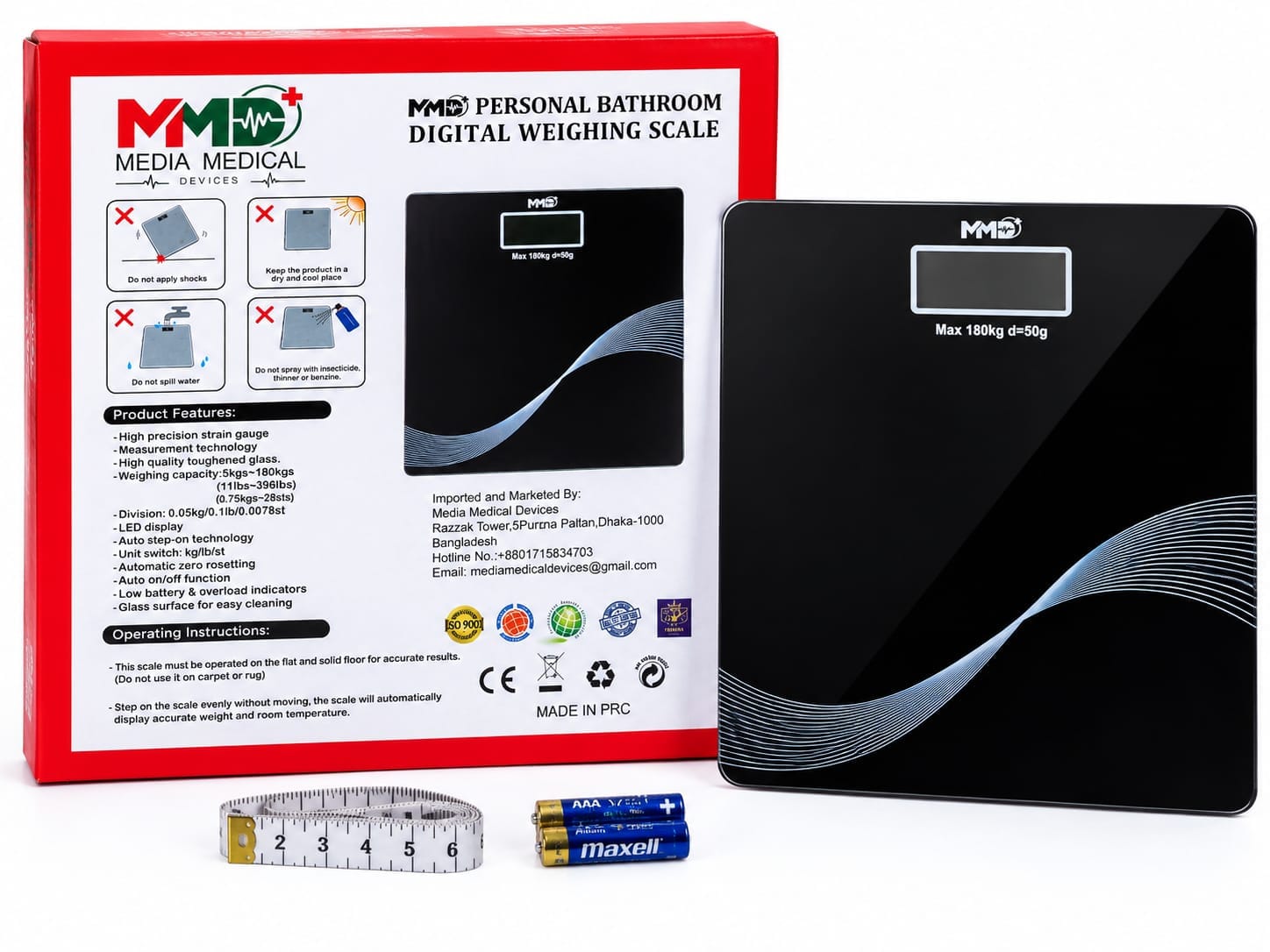 Picture of MMD Personal Bathroom Digital Weighing Scale High-Precision LCD Display Body Weight Machine | 180KG Capacity, Auto On/Off & Kg/Lb Conversion