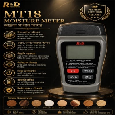 Picture of MT18 Digital Moisture Meter for Wood, Wall & Paper | Professional Moisture Tester
