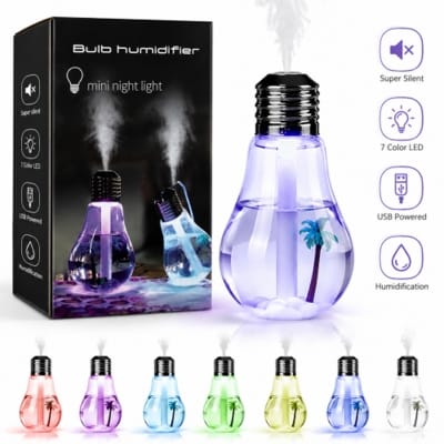 Picture of Bulb USB Air Humidifier with 7 Color LED Light Mini Mist Diffuser

