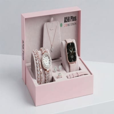 Picture of A58 Plus Smart Watch & Luxury Jewelry Gift Combo Set for Women
