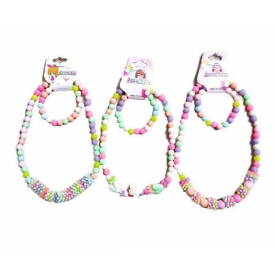 Picture of Candy Color Beads Flower Bow Necklace & Bracelet – 1 Pc