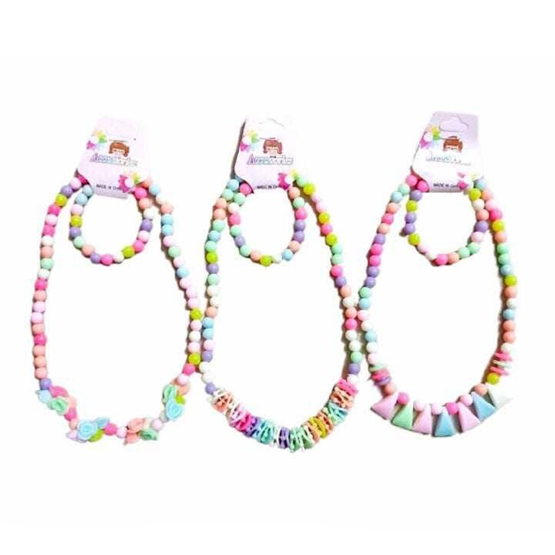 Picture of Candy Color Beads Flower Bow Necklace & Bracelet – 1 Pc