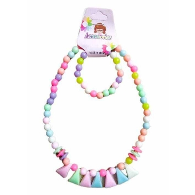 Picture of Candy Color Beads Flower Bow Necklace & Bracelet – 1 Pc