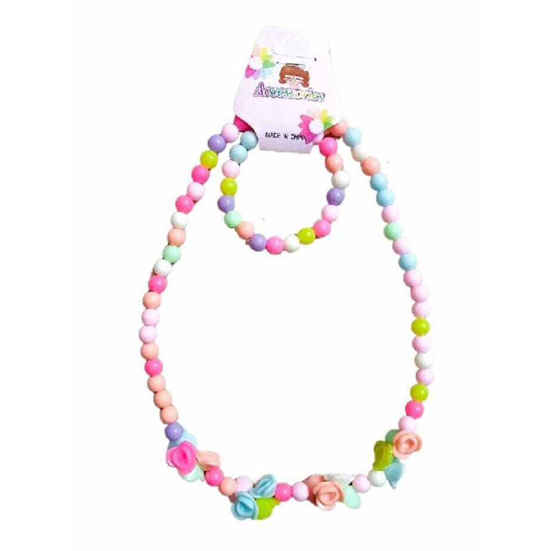 Picture of Candy Color Beads Flower Bow Necklace & Bracelet – 1 Pc