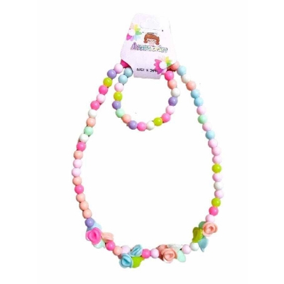 Picture of Candy Color Beads Flower Bow Necklace & Bracelet – 1 Pc