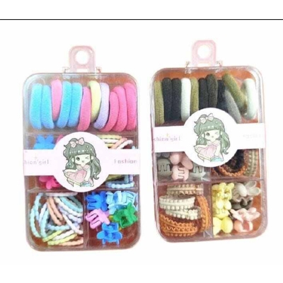 Picture of Colorful Rubber Bands & Katra Clips Hair Accessories Box