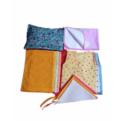 Picture of Newborn Baby Set: 3 Katha + 3 Nima + 3 Nappy + Mustard Pillow + Waterproof All Kalat – 0–6 Months
