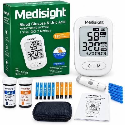 Picture of Medisight Blood Glucose & Uric Acid Monitoring System Dual-Function Diabetes & Uric Acid Testing Meter with Fast 5-Second Results, Easy Self-Testing & Portable Complete Kit