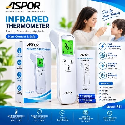 Picture of ASPOR R11 Infrared Digital Thermometer – Fast & Accurate Non-Contact Temperature Measurement with Backlit LCD Display, Memory Function & Auto Power-Off