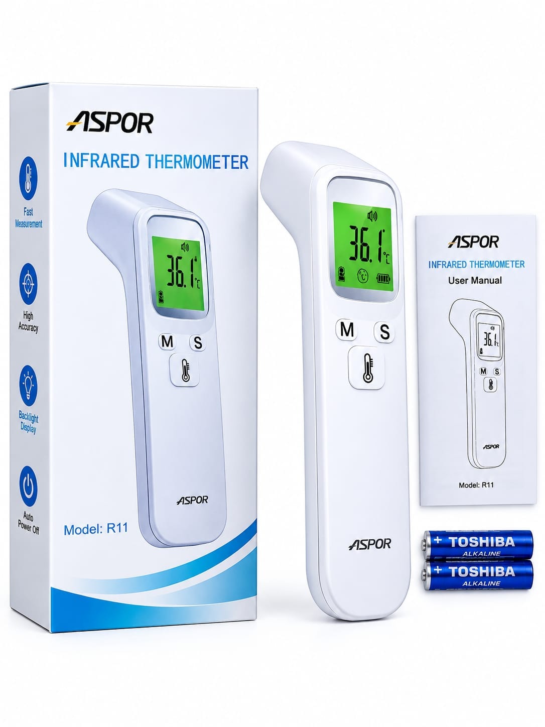 Picture of ASPOR R11 Infrared Digital Thermometer – Fast & Accurate Non-Contact Temperature Measurement with Backlit LCD Display, Memory Function & Auto Power-Off
